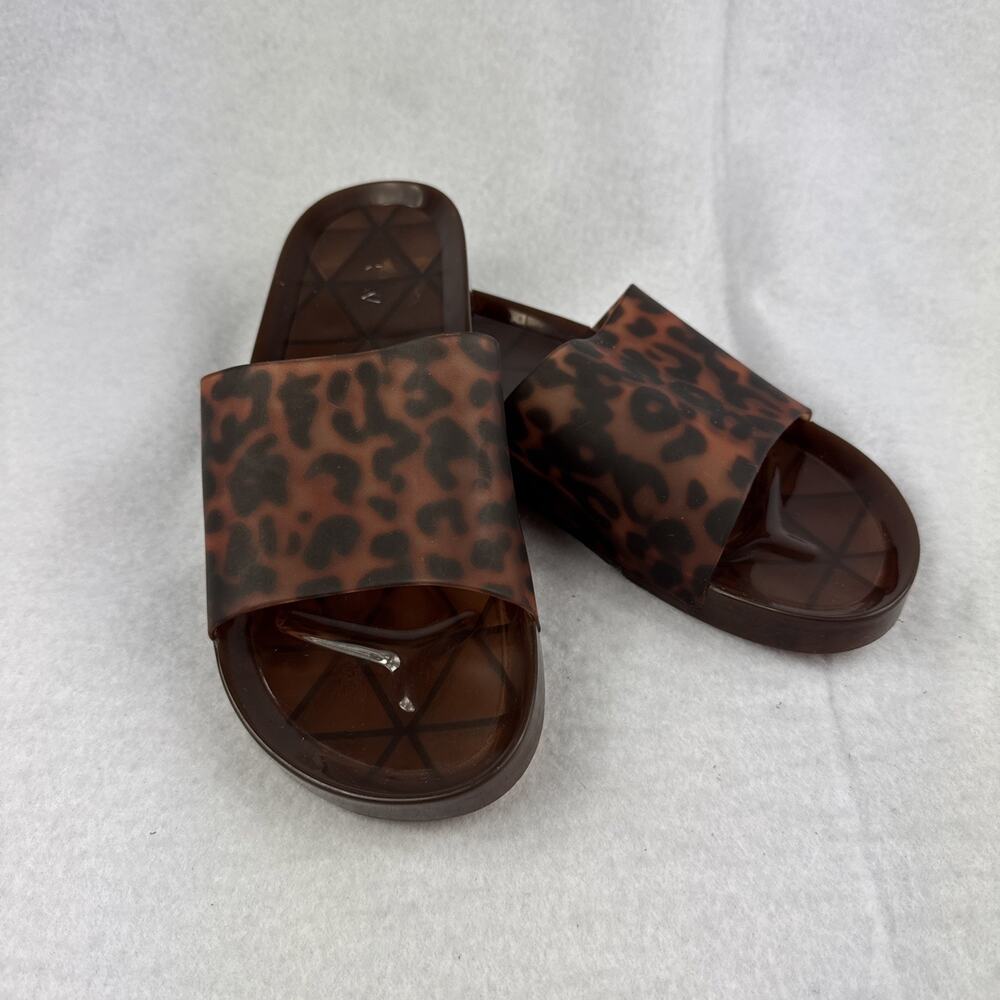 J Crew Tortoise Open Toe Mule Slip-On Pool Sandals 7 Slides Plastic